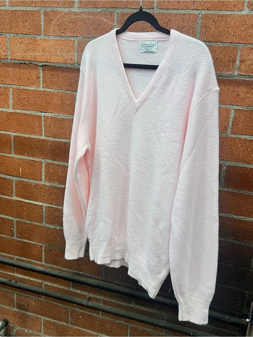 Christian Dior Vintage Pale Pink V-Neck Knit Sweater